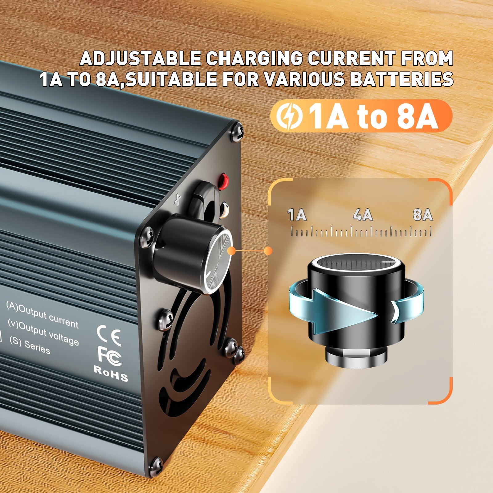 Suraziki 71,4 V 1-8 A stromverstellbares Lithium-Batterieladegerät für 17S 62,9 V Li-Ionen-/ternäre Lithium-/Polymer-Batterie, Ebike-Roller-Elektromotorrad-Batterieladegerät