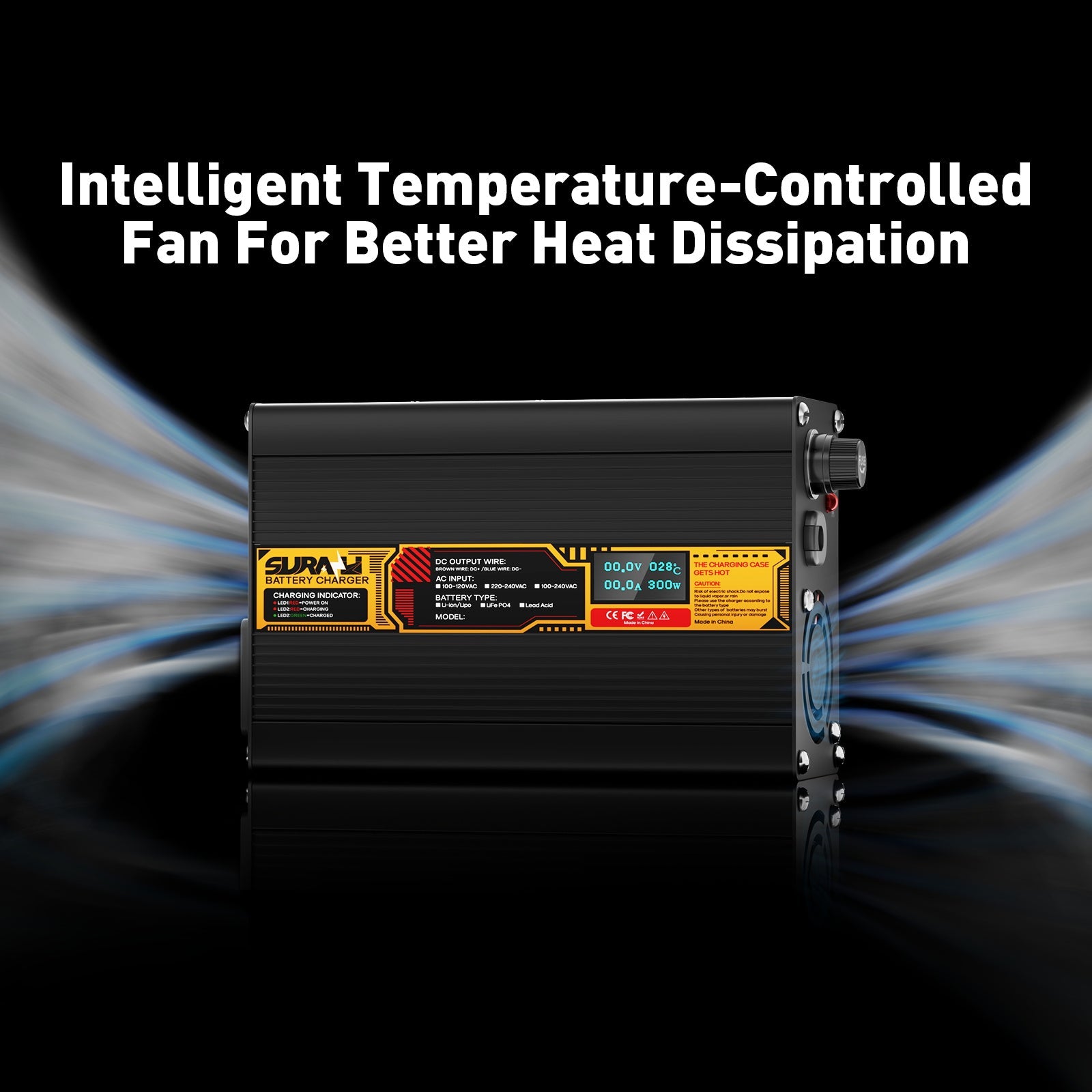 Suraziki Lithium 21 V 6 A Akkuladegerät für 18,5 V Lithium-Ionen-Polymer-Akkus, LED-Anzeige, vollständiger Schutz, Gehäuse aus Aluminiumlegierung
