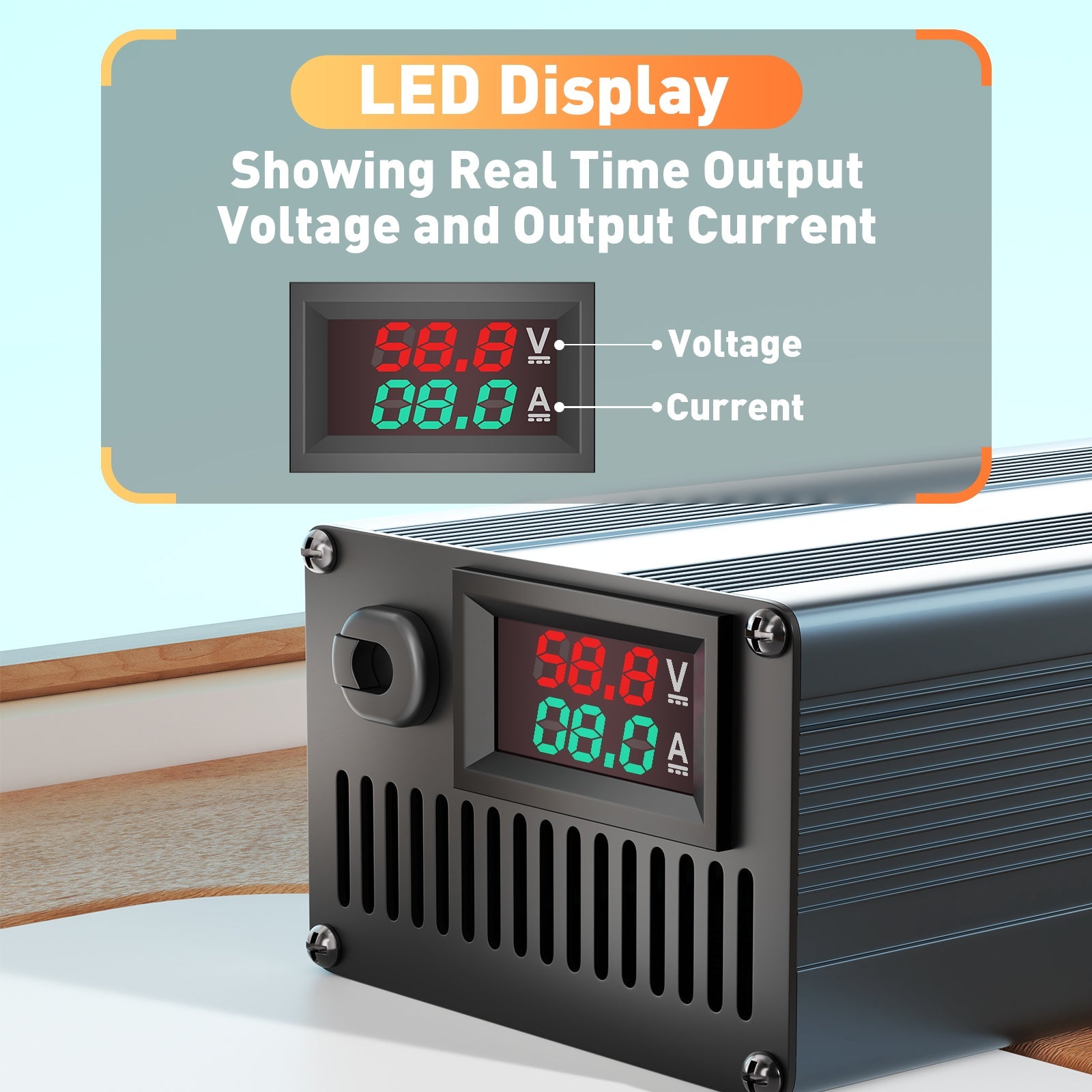 Suraziki 58.8V 1-8A current adjustable lithium battery charger for 14S 51.8V 52V Li-ion / ternary lithium / polymer battery, Ebike Scooter Battery Charger