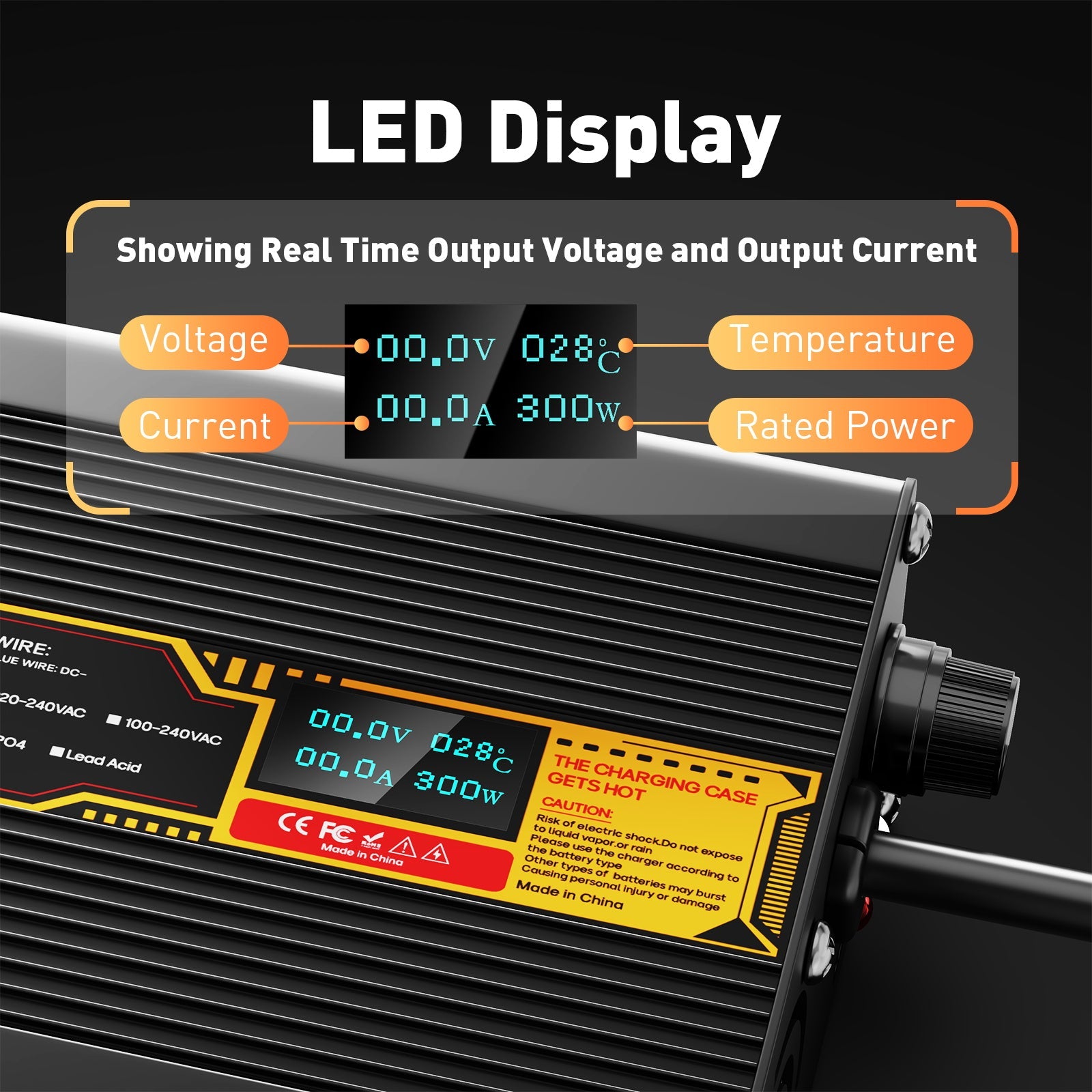Suraziki LiFePO4 73V 2A Battery Charger for 60V/64V Lithium Iron Phosphate Batteries, LED Display, Full Protection