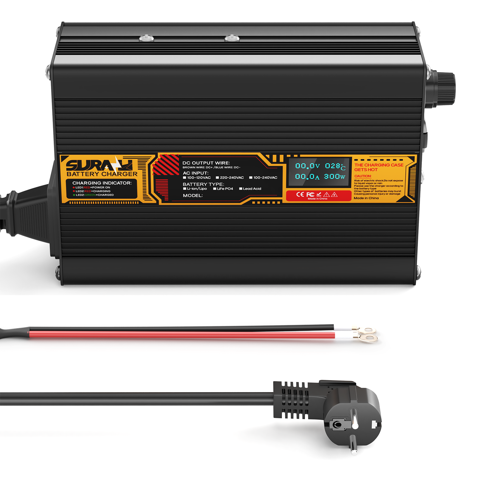 Suraziki Lithium 79.8V 3A Battery Charger for 70.3V Lithium-ion polymer batteries, LED Display, Full Protection，Aluminum alloy shell
