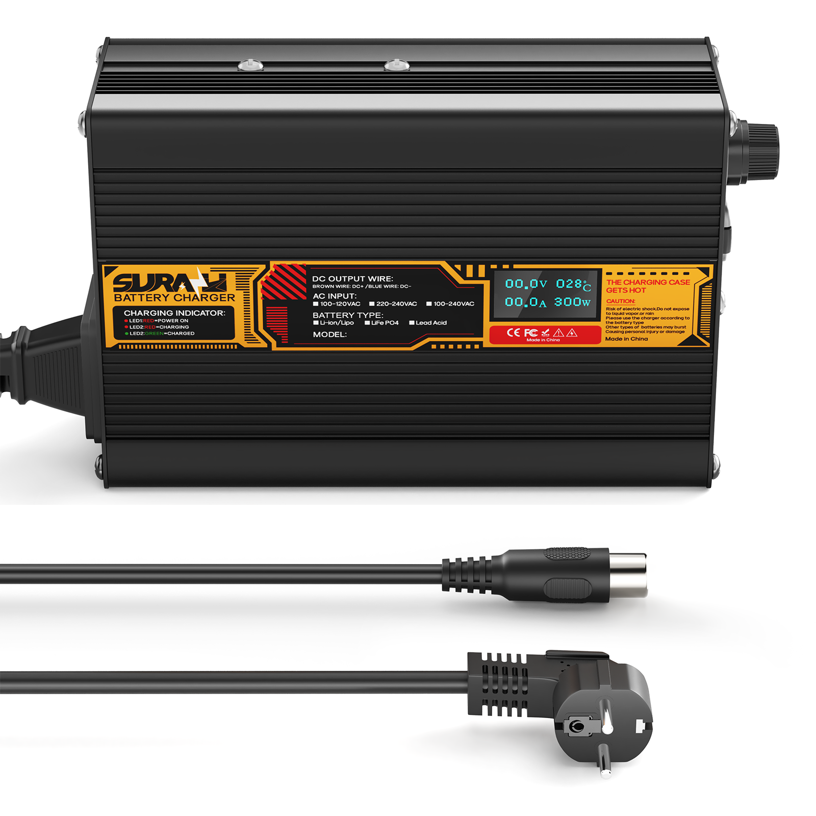 Suraziki Lithium 79.8V 3A Battery Charger for 70.3V Lithium-ion polymer batteries, LED Display, Full Protection，Aluminum alloy shell