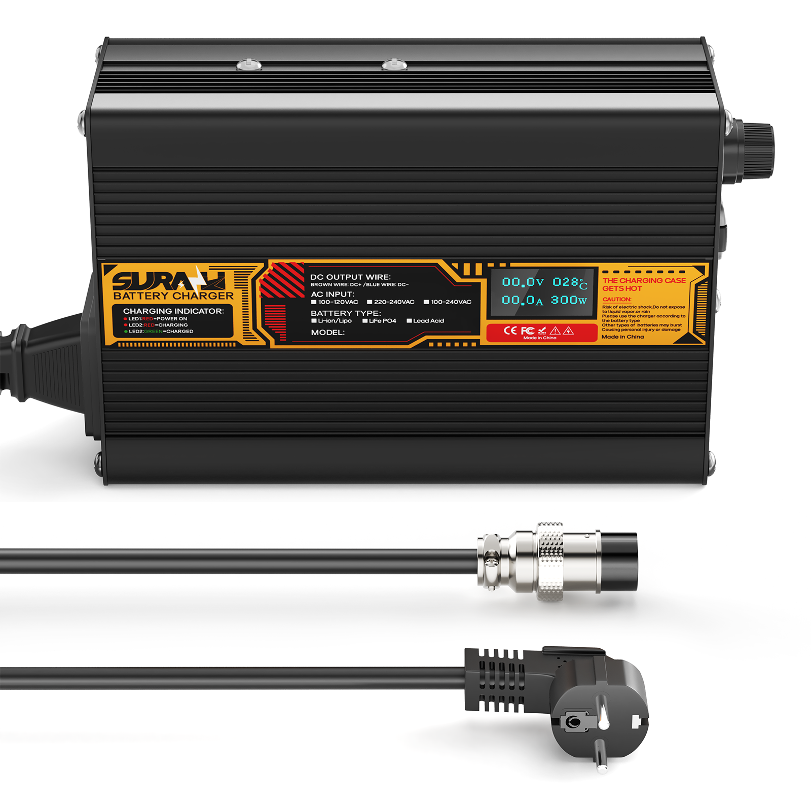 Suraziki LiFePO4 73V 2A Battery Charger for 60V/64V Lithium Iron Phosphate Batteries, LED Display, Full Protection