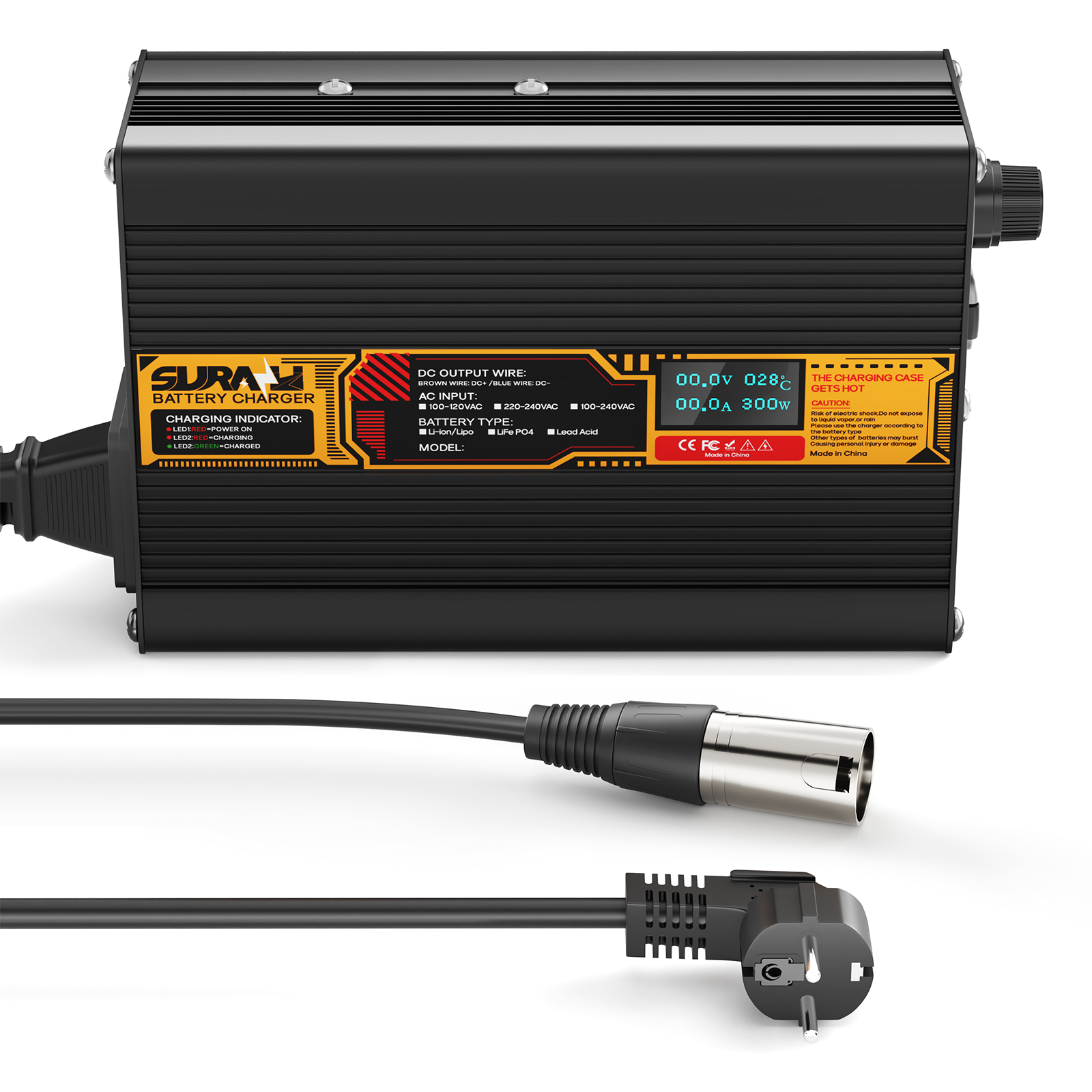 Suraziki Lithium 79.8V 3A Battery Charger for 70.3V Lithium-ion polymer batteries, LED Display, Full Protection，Aluminum alloy shell