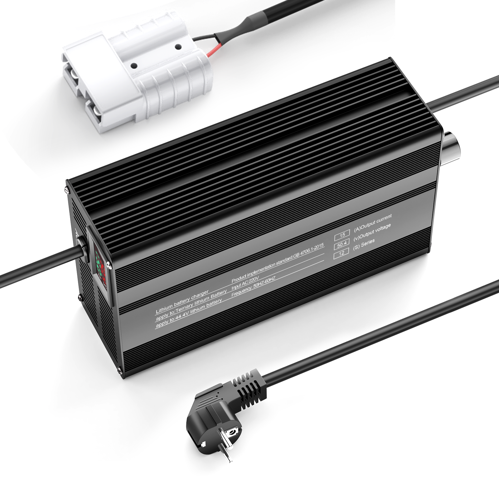 Suraziki 50,4 V 1-15 A Strom einstellbar Lithium-Batterie-Ladegerät für 12S 44,4 V Li-Ionen-/ternäre Lithium-/Polymer-Batterien, E-Bike-Scooter-Batterieladegerät