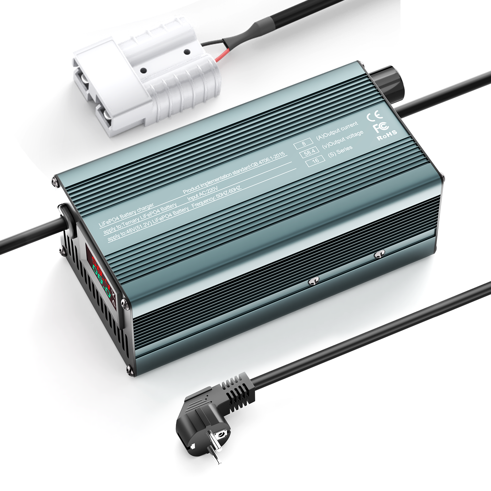 Suraziki 58.4V 1-8A current adjustable Lithium LiFePO4 Battery Charger for 51.2V(48V ) LiFePO4 battery, Golf Cart Trolling Motor RV Boat Battery Charger