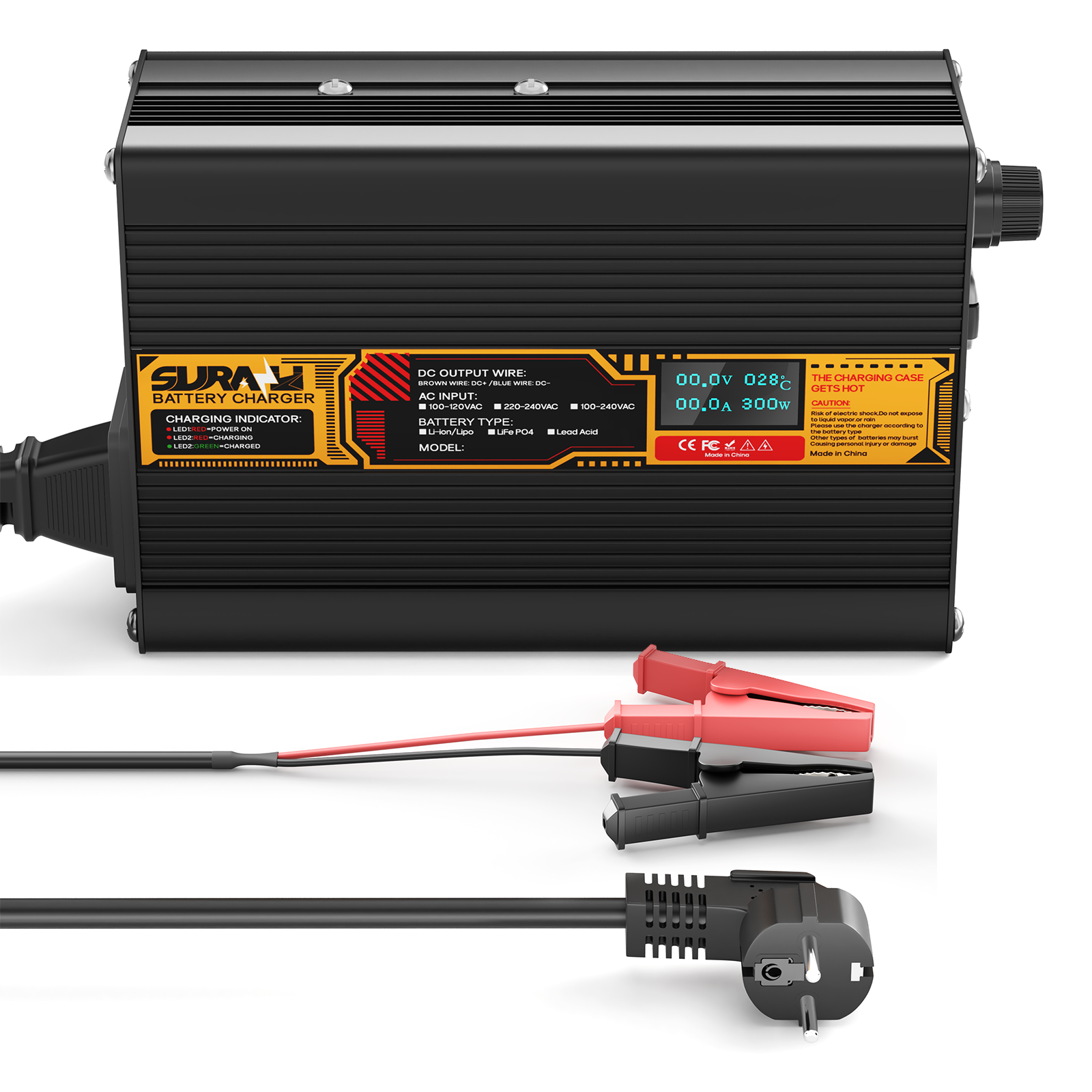 Suraziki LiFePO4 73V 4A Battery Charger for 60V/64V Lithium Iron Phosphate Batteries, LED Display, Full Protection