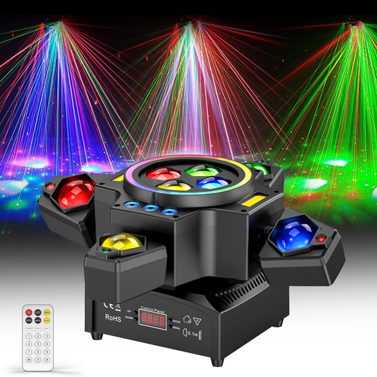 120W Stage Light 4in1 RGBW Moving Head Light Beam Effect Lights Laser Light Spotlight Party Light with Remote Control for Disco DJ Bar Birthday Party