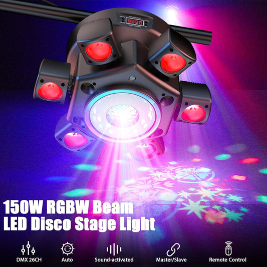 Moving Head Disco Light Party Light ,150W RGBW 26CH DMX Stage light with Remote Control ,Gobo Beam Light  for DJ Bar Birthday Club Wedding Spotlight