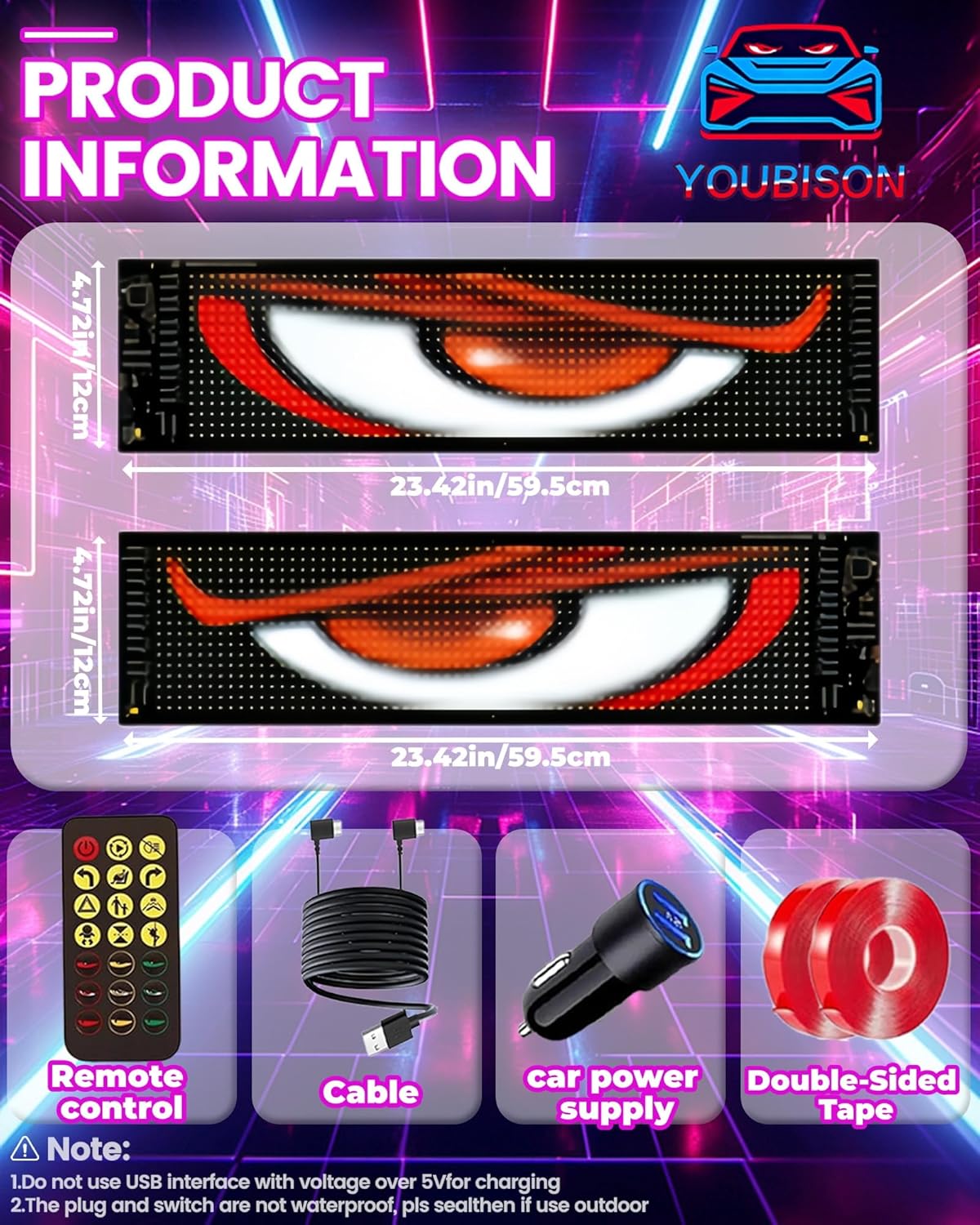 Devil Eyes Light for Trucks/Cars, LED Eyes for Cars, Truck Interior Accessories,  Personalized Light Sign for truck windshield, Scrolling Text Holiday Light Sign（2pcs）