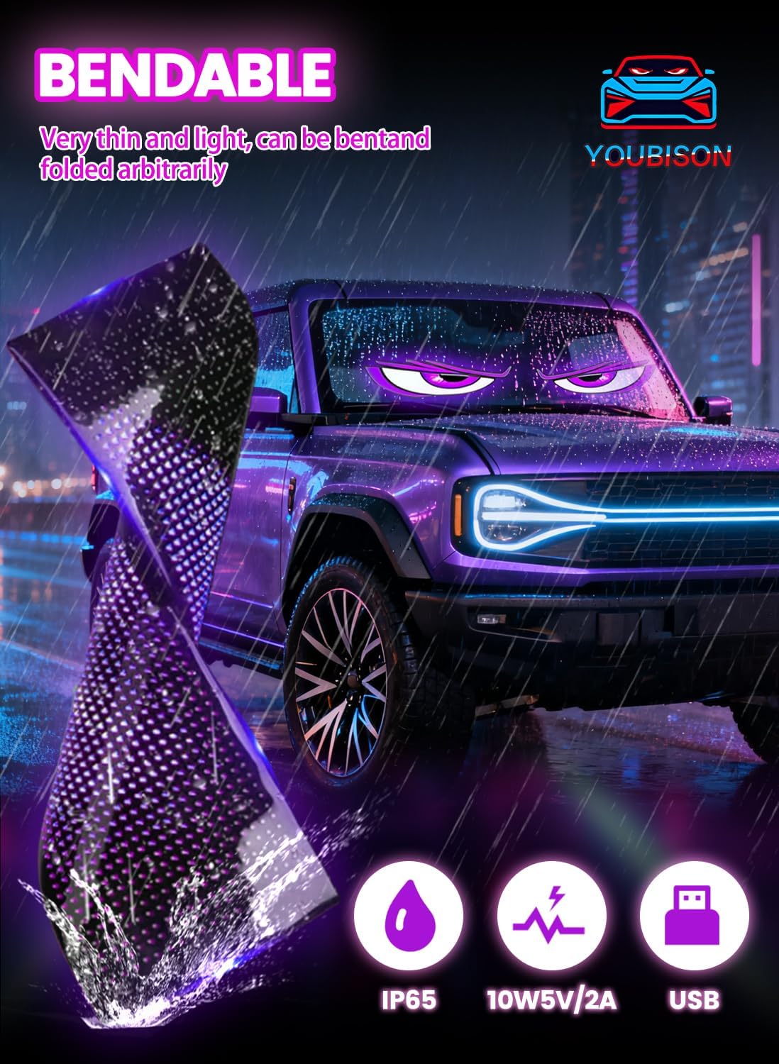 Devil Eyes Light for Trucks/Cars, LED Eyes for Cars, Truck Interior Accessories,  Personalized Light Sign for truck windshield, Scrolling Text Holiday Light Sign（2pcs）