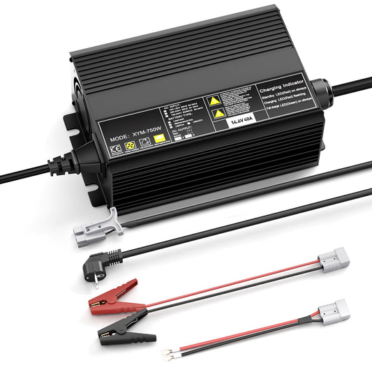 12V 40A Lithium LiFePO4 Battery Charger, Charging Voltage 14.6V , 0V BMS Activate, automatically cut off, Fast charger for 200Ah RV Boat  solar battery