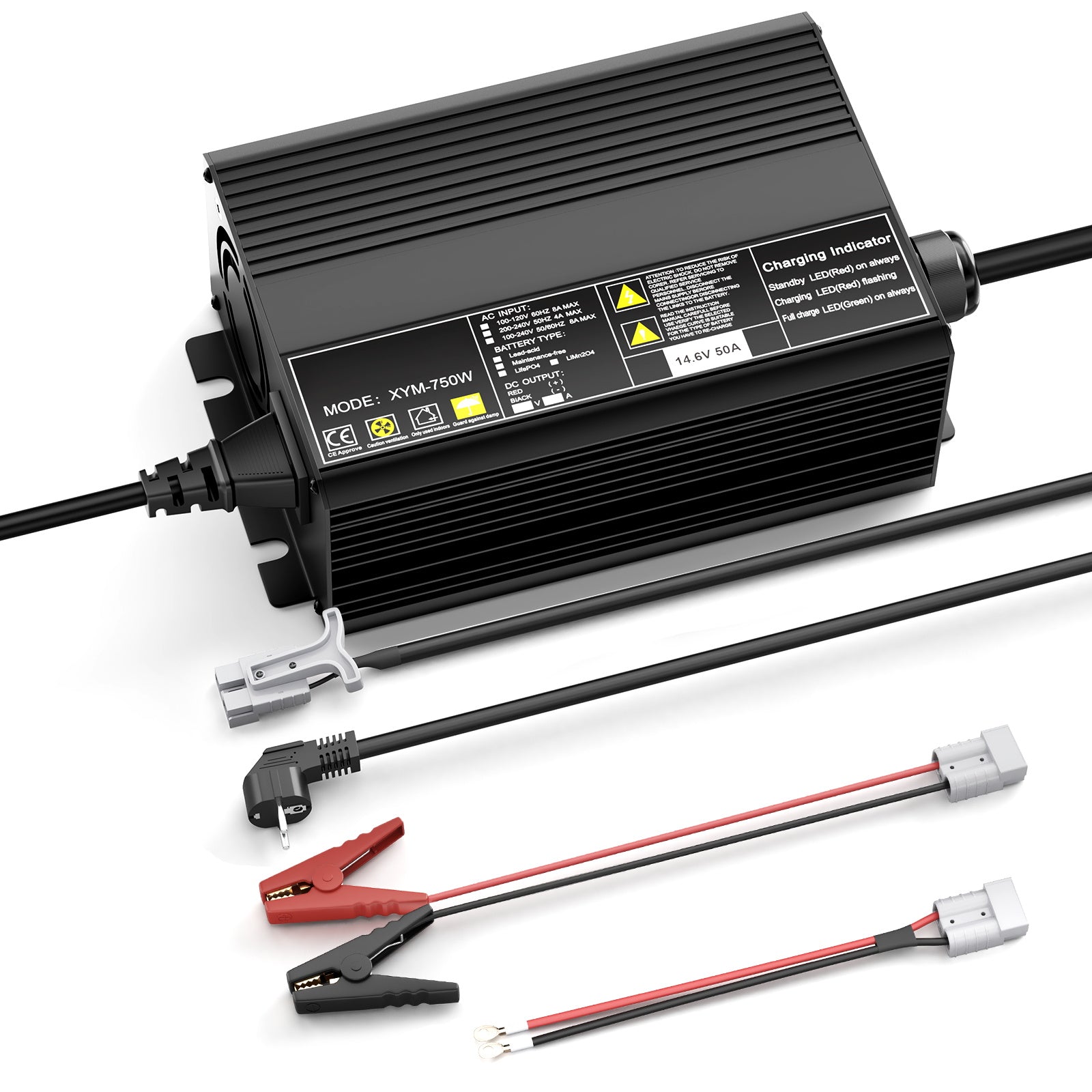 12V 50A Fast Lithium LiFePO4 Battery Charger, Charging Voltage 14.6V , 0V BMS Activate, automatically cut off, RV Boat solar battery charger