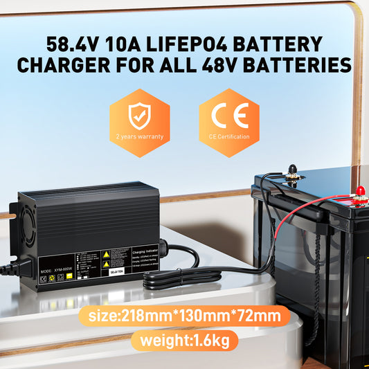 58.4V 10A Charger For 51.2V (48V) 16S LiFePO4 Battery 0V activation, automatic shutdown