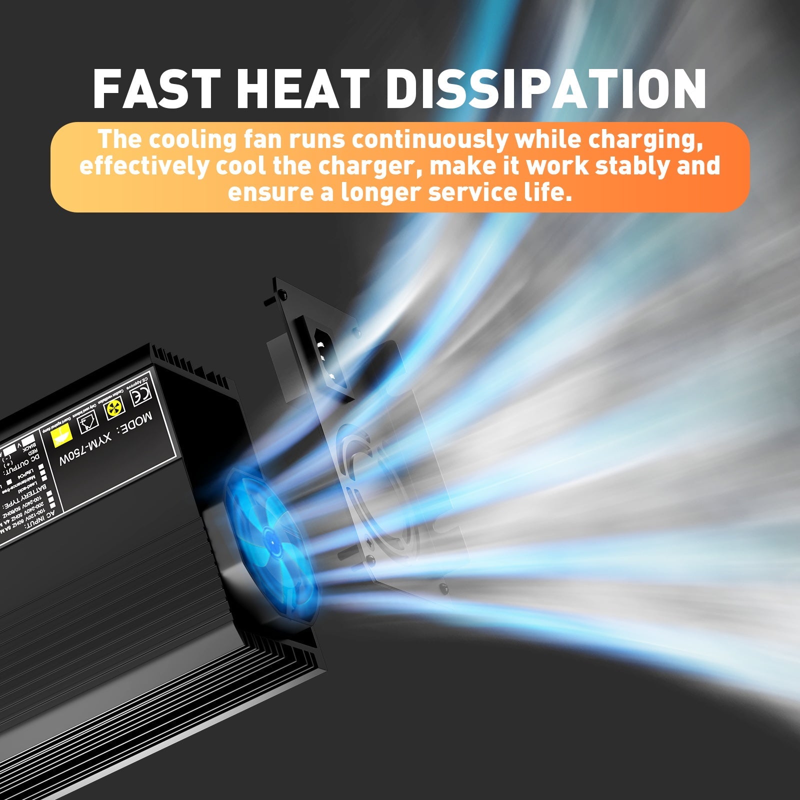 12V 50A Fast Lithium LiFePO4 Battery Charger, Charging Voltage 14.6V , 0V BMS Activate, automatically cut off, RV Boat solar battery charger