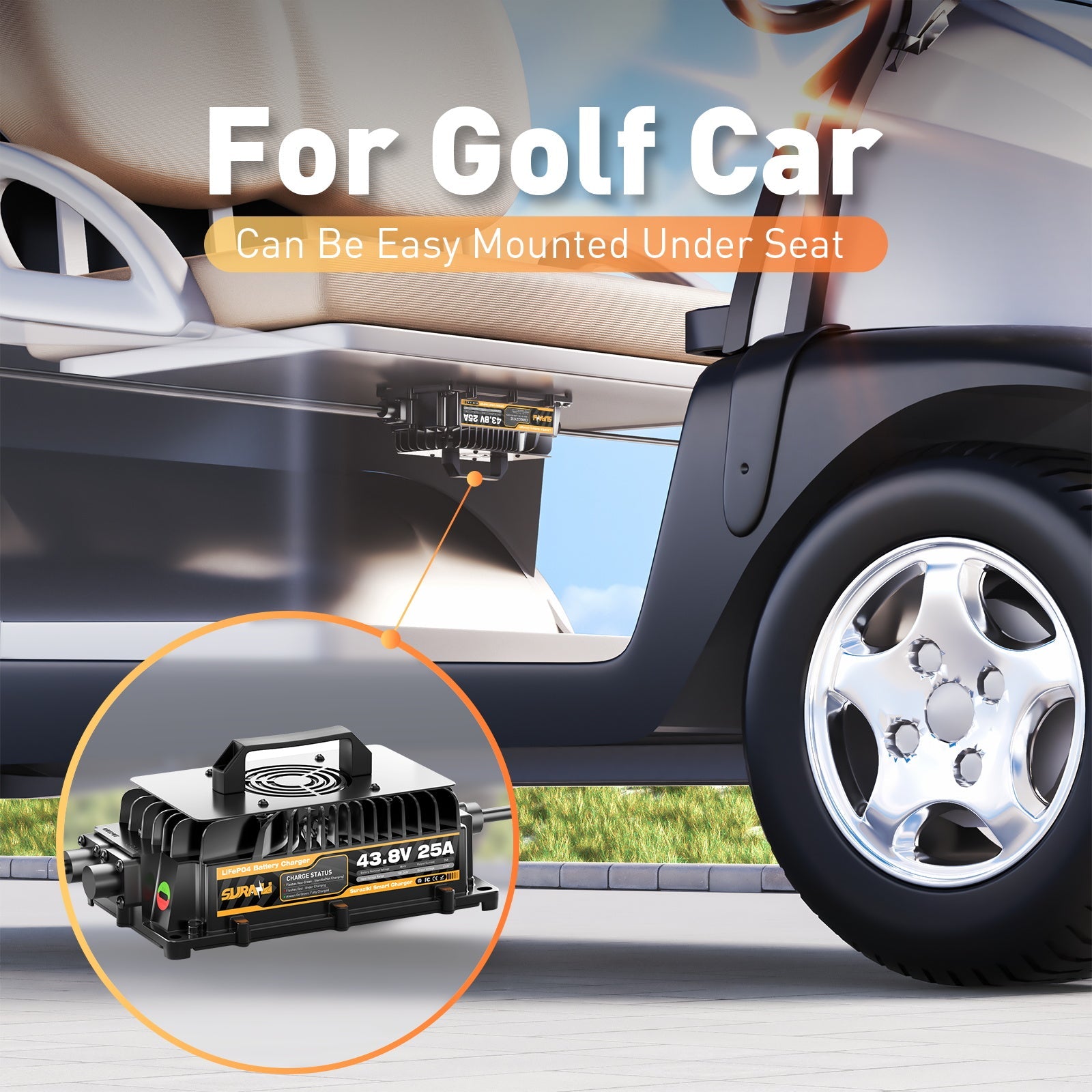 Suraziki 43.8Volt 25AMP Lithium LiFePO4 Onboard Battery Charger For 36V(38.4V) Golf cart, RVs, Boat and Home